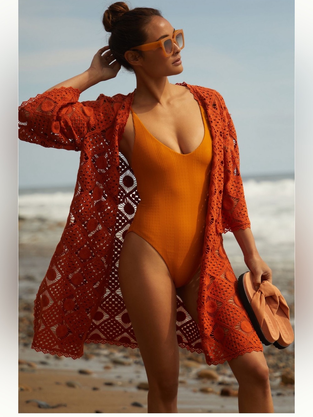 By Anthropologie Fauxchet Robe in Nutmeg
